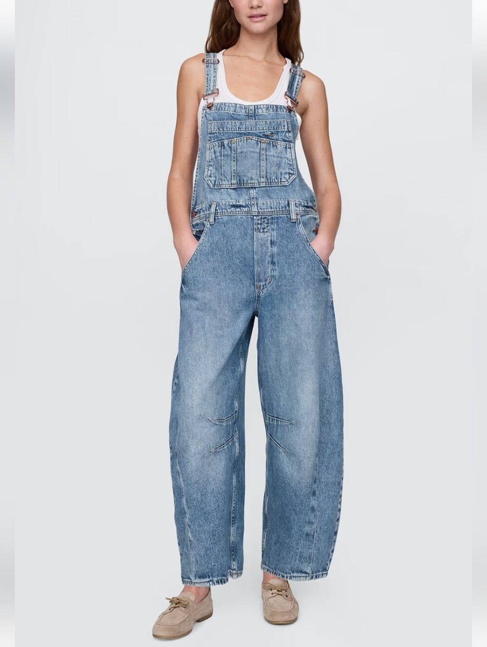 GAP UltraSoft Denim Horseshoe Barrel Leg Overalls